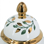 Ваза белая с крышкой с рисунком зеленых и золотых листьев 40 см Chinoiserie Ceramics варинант исполнения - 1 | Loft Concept в Саратове