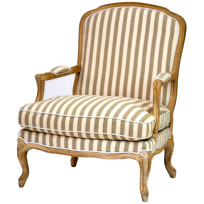 Кресло в полоску в стиле прованс Yvon French Seating Armchair Золотой дуб Бежевый Коричневый Кресло в полоску в стиле прованс Yvon French Seating Armchair Золотой дуб Бежевый Коричневый в Саратове | Loft Concept