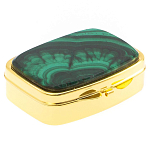 Таблетница карманная прямоугольная с 2-мя отделениями с зеркалом и накладкой из натурального камня Малахит Gold Stone Pillboxes варинант исполнения - 1 | Loft Concept в Саратове