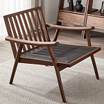 Кресло c каркасом из массива дерева и мягкой кожаной обивкой Walnut Armchair варинант исполнения - 8 | Loft Concept в Саратове