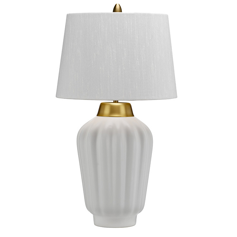 Настольная лампа с белым конусным абажуром и ребристым керамическим основанием Quintiesse Матовая латунь Белый в Саратове | Loft Concept 