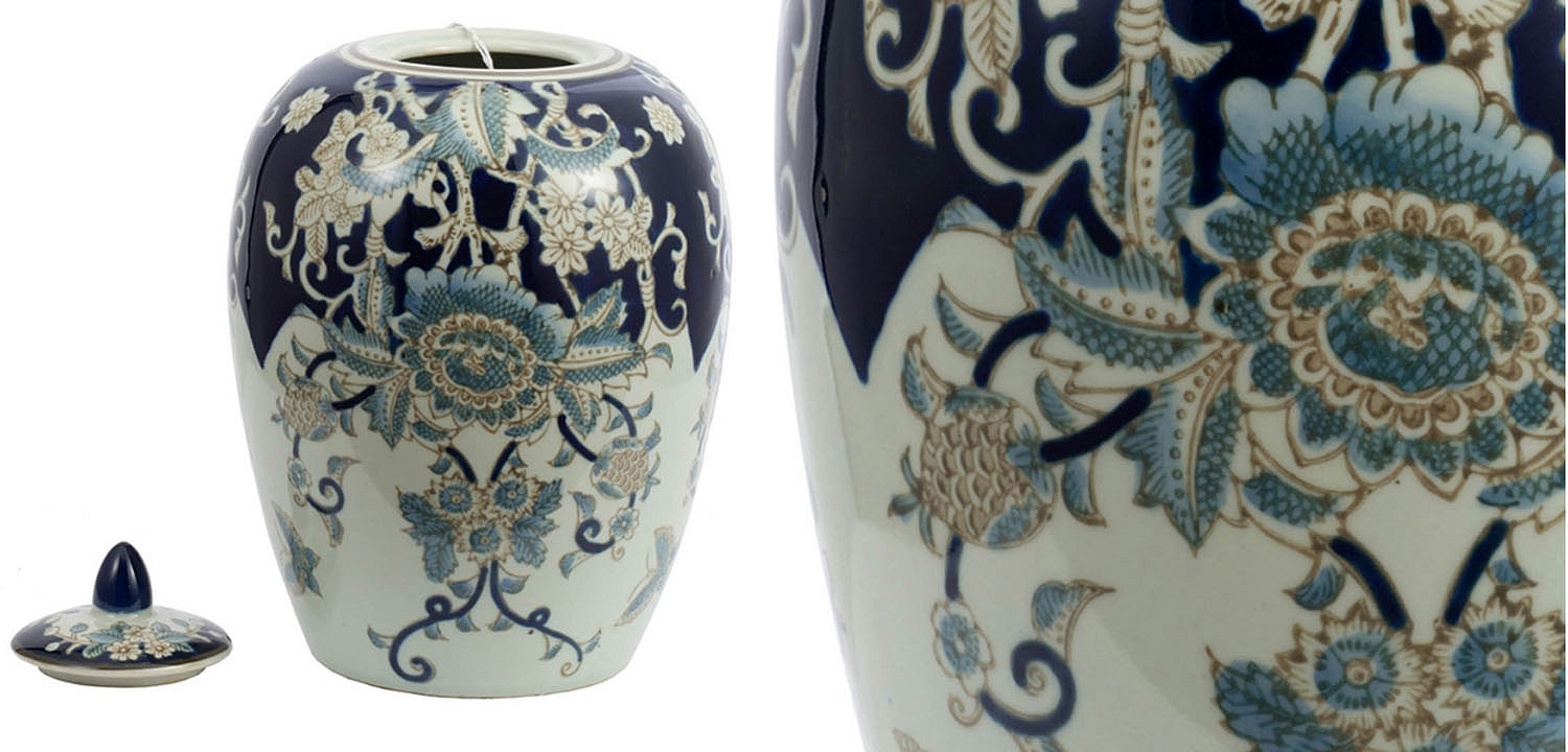 Ваза с крышкой Blue & White Ornament Vase barrel Ваза с крышкой Blue & White Ornament Vase barrel - Loft-Concept в Саратове