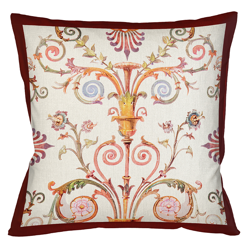 Декоративная подушка бежевая с растительным орнаментом Raffael Floral Beige Red Cushion Бежевый Мульти Бургундский красный Декоративная подушка бежевая с растительным орнаментом Raffael Floral Beige Red Cushion Бежевый Мульти Бургундский красный в Саратове | Loft Concept