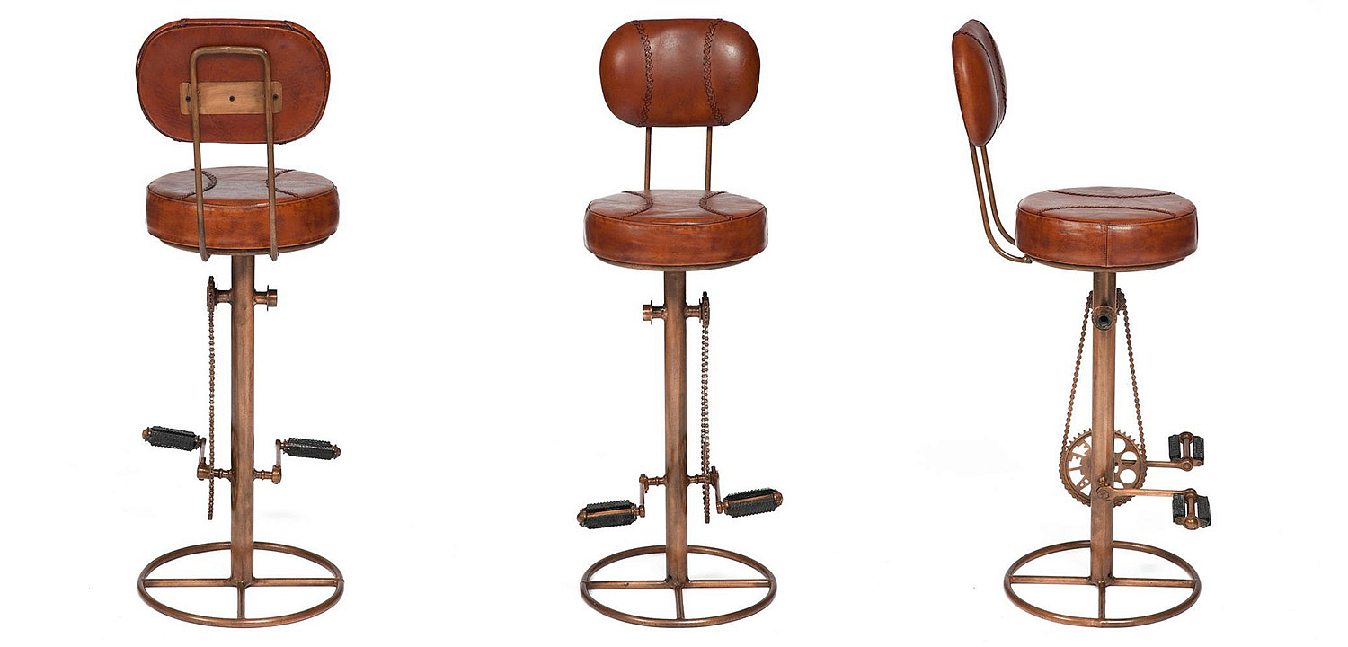 Стул с педалями от велосипеда со спинкой Buffalo Leather Industrial Chair Стул с педалями от велосипеда со спинкой Buffalo Leather Industrial Chair - Loft-Concept в Саратове