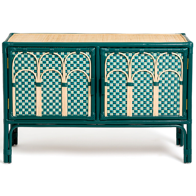 Комод для посуды из ротанга Felice Rattan Green Древесина Зеленый Комод для посуды из ротанга Felice Rattan Green Древесина Зеленый в Саратове | Loft Concept