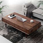 Кофейный стол из массива дерева с выдвижными ящиками Coffee Walnut Table варинант исполнения - 1 | Loft Concept в Саратове