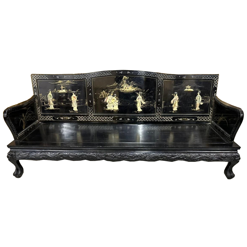 Большая Скамья Шинуазри Large Chinoiserie Bench Chinese Park Черный матовый Золотой Бежевый в Саратове | Loft Concept 