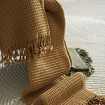 Плед из шерсти цвета охры с бахарамой Waffle Comfort варинант исполнения - 6 | Loft Concept в Саратове