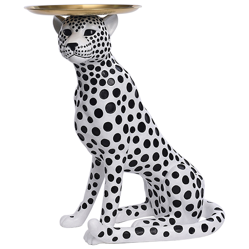 Декоративная статуэтка с подносом Leopard Tray Statuette Латунь Белый Черный в Саратове | Loft Concept 