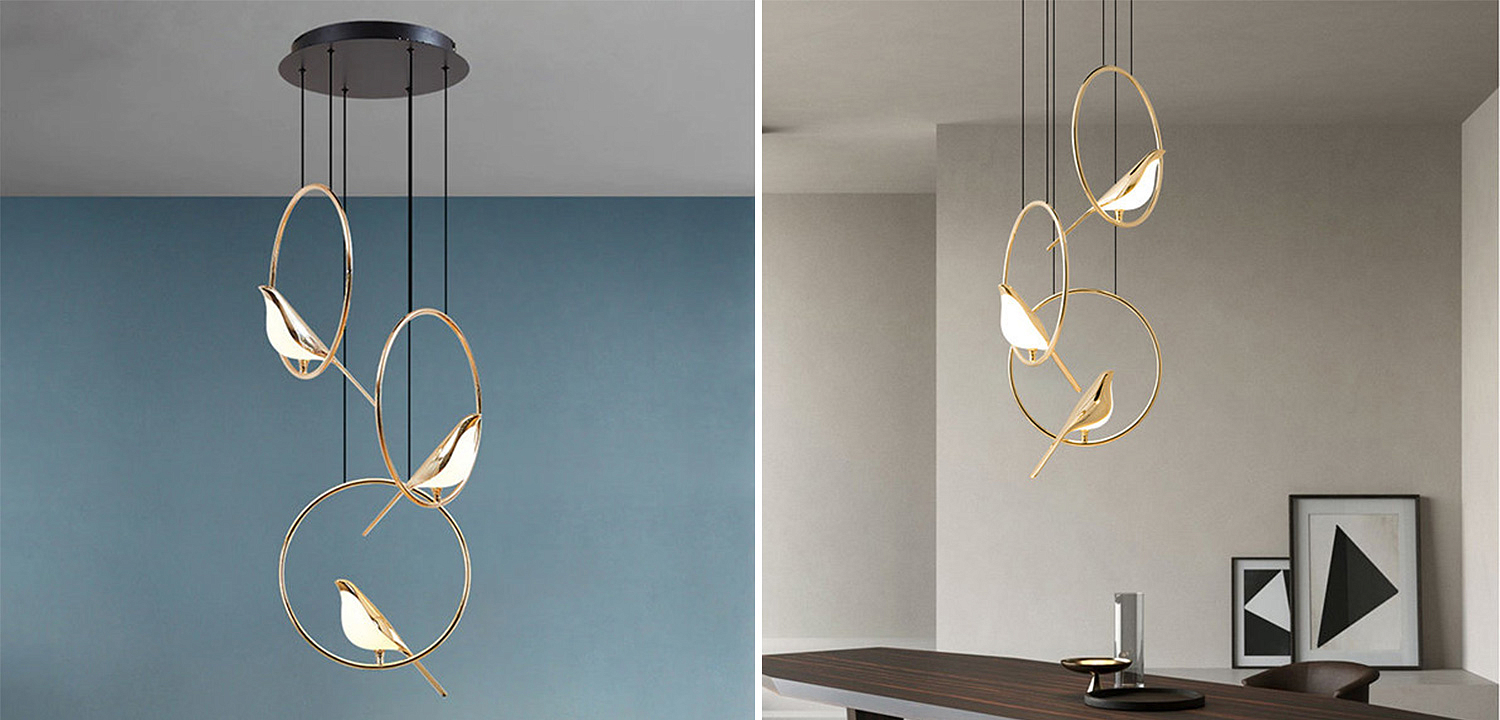 Люстра с золотыми птичками в кольцах NOMI Chandelier Three birds Люстра с золотыми птичками в кольцах NOMI Chandelier Three birds - Loft-Concept в Саратове