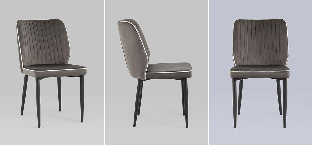Стул Lawrence Chair Серый Велюр Белый кант Стул Lawrence Chair Серый Велюр Белый кант - Loft-Concept в Саратове