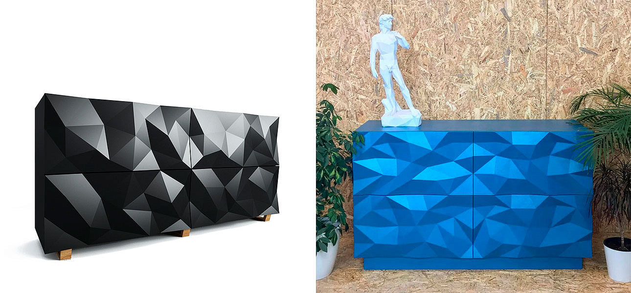 Комод с большими угловыми фигурами, две секции, 2 полки Geometric Greece Комод с большими угловыми фигурами, две секции, 2 полки Geometric Greece - Loft-Concept в Саратове