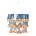 Люстра трехъярусная с декором из круглых деревянных бусин с кисточками Blue Wooden Beads Chandelier варинант исполнения - 1 | Loft Concept в Саратове