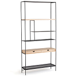 Металлический стеллаж с деревянными полками и ящиками Menzie Metal Wood Rack варинант исполнения - 1 | Loft Concept в Саратове