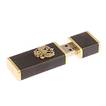 Флешка на 16 гб с декоративной металлической вставкой Герба РФ из натурального камня Обсидиан Черный Stone Flash Drive варинант исполнения - 3 | Loft Concept в Саратове