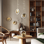 Подвесной светильник с бежевым текстурным кольцом и латунным шаром в центре Tactile  варинант исполнения - 6 | Loft Concept в Саратове