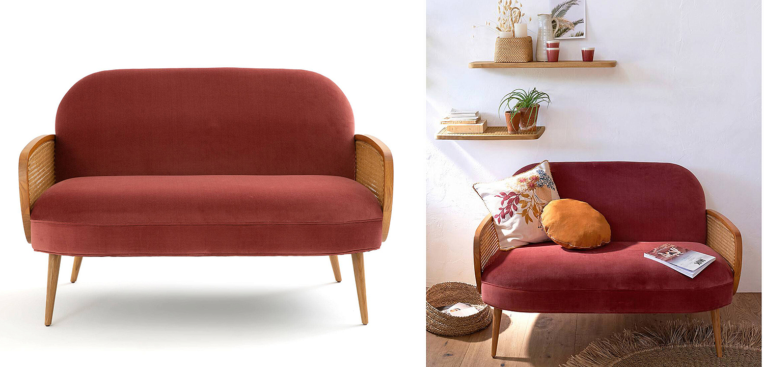 Диван Morten Wicker Crimson Sofa Малиновый Диван Morten Wicker Crimson Sofa Малиновый - Loft-Concept в Саратове