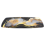 Обеденный стол с прямоугольной черно-золотой столешницей из стекла на 4-х металлических ножках Gold and Black Marble варинант исполнения - 3 | Loft Concept в Саратове