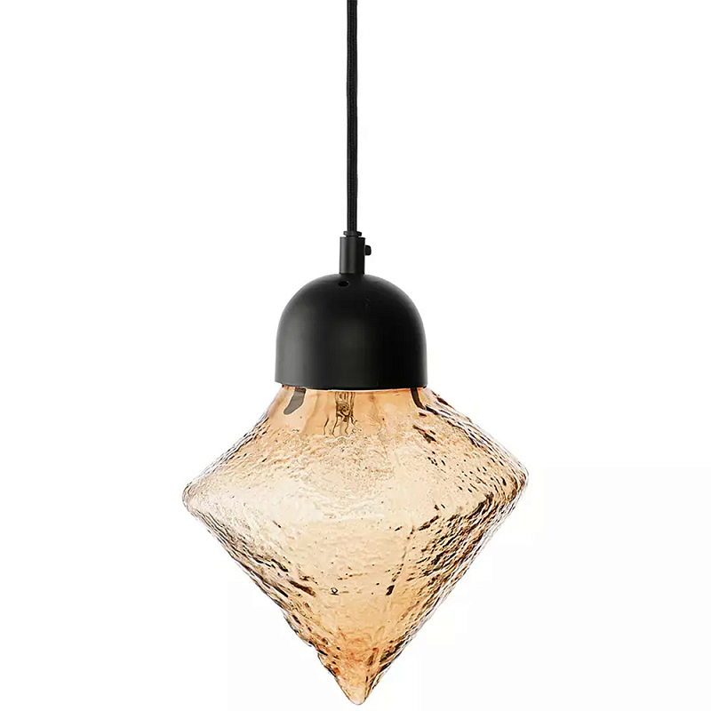 Подвесной светильник с янтарным рельефным плафоном Lamp with Frozen Glass Effect Янтарный Черный Подвесной светильник с янтарным рельефным плафоном Lamp with Frozen Glass Effect Янтарный Черный в Саратове | Loft Concept