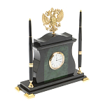 Часы настольные с Гербом России и 2-мя шариковыми ручками в комплекте Stone Clock варинант исполнения - 2 | Loft Concept в Саратове