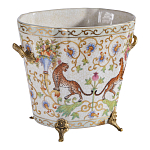 Кашпо с растительным и животным орнаментом на бронзовых ножках Turquoise Blooming Garden варинант исполнения - 2 | Loft Concept в Саратове