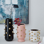 Ваза черная цилиндрическая с глянцевым покрытием и золотыми декоративными элементами Molecule Collection варинант исполнения - 4 | Loft Concept в Саратове