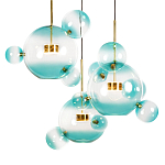 Люстра подвесная с прозрачными бирюзовыми стеклянными шарами и круглым основанием 3 лампы Giopato & Coombes варинант исполнения - 5 | Loft Concept в Саратове