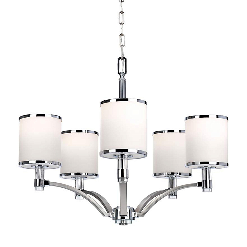 Люстра с белыми стеклянными плафонами в форме цилиндра Feiss Никель Хром Белый Бежевый в Саратове | Loft Concept 