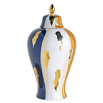 Ваза с крышкой и мазками синего и золого цвета на белом фоне Chinoiserie Ceramics варинант исполнения - 1 | Loft Concept в Саратове