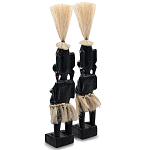 Комплект из 2-х деревянных статуэток Asmat Straw Headdress Statuettes Black Turquoise варинант исполнения - 2 | Loft Concept в Саратове