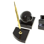 Настольный письменный набор из чёрного обсидиана с декором в виде льва Golden Lion варинант исполнения - 5 | Loft Concept в Саратове