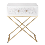 Приставной столик с выдвижным ящиком  White Table Carved Pattern варинант исполнения - 4 | Loft Concept в Саратове
