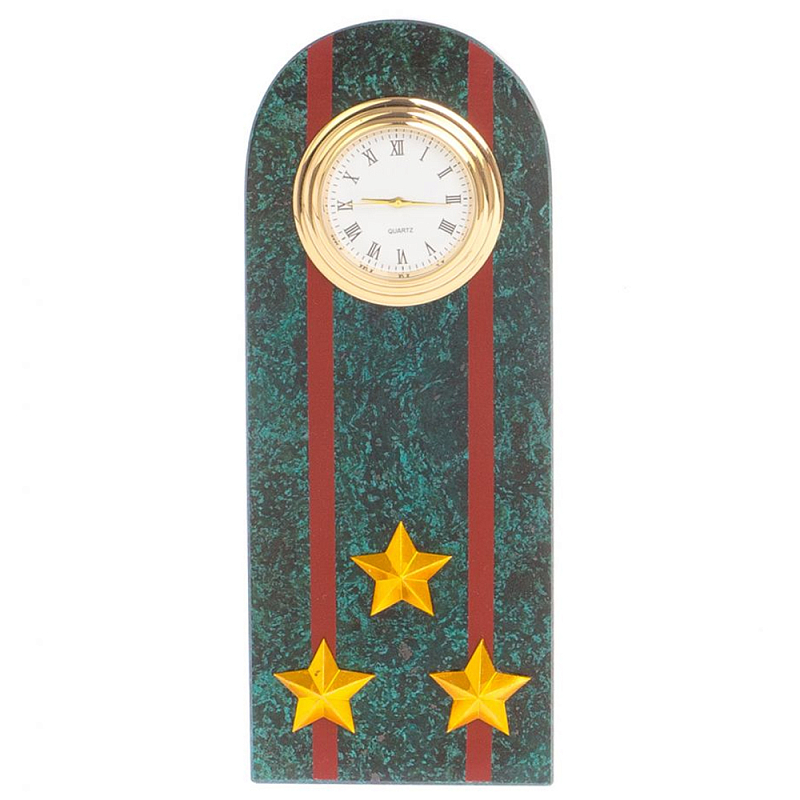 Часы подарочные погон полковник МВД из натурального камня Змеевик Military Clock Зеленый Красный Золотой в Саратове | Loft Concept 