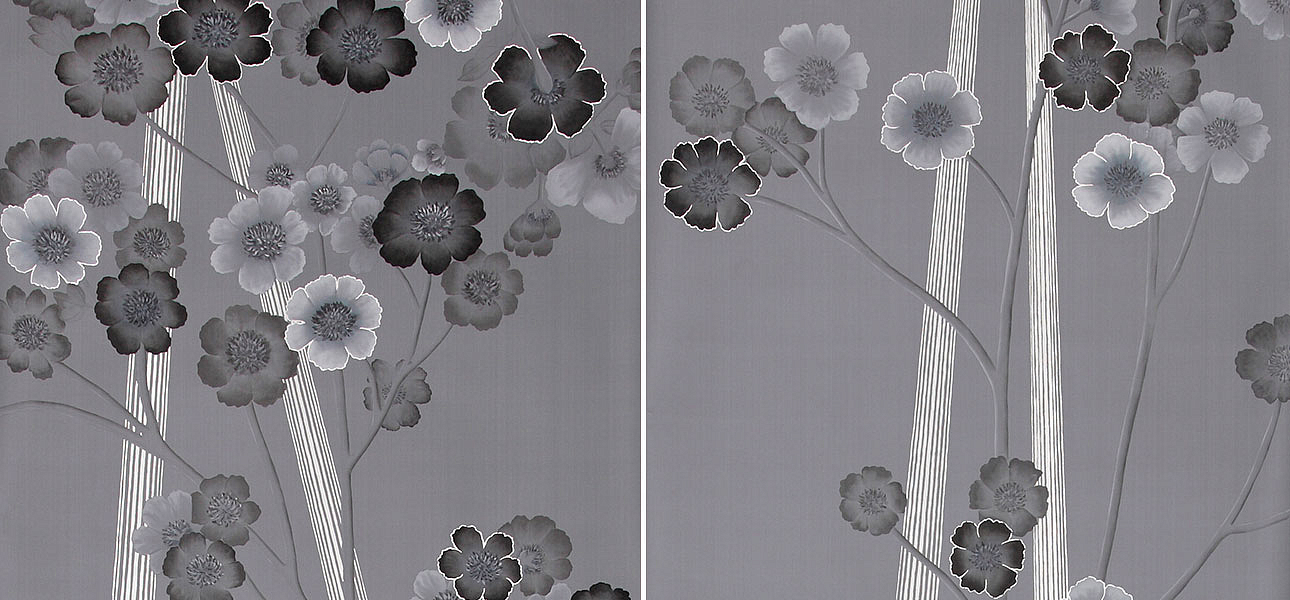 Обои ручная роспись Anemones in Light Dusk on Gun Metal dyed sik Обои ручная роспись Anemones in Light Dusk on Gun Metal dyed sik - Loft-Concept в Саратове