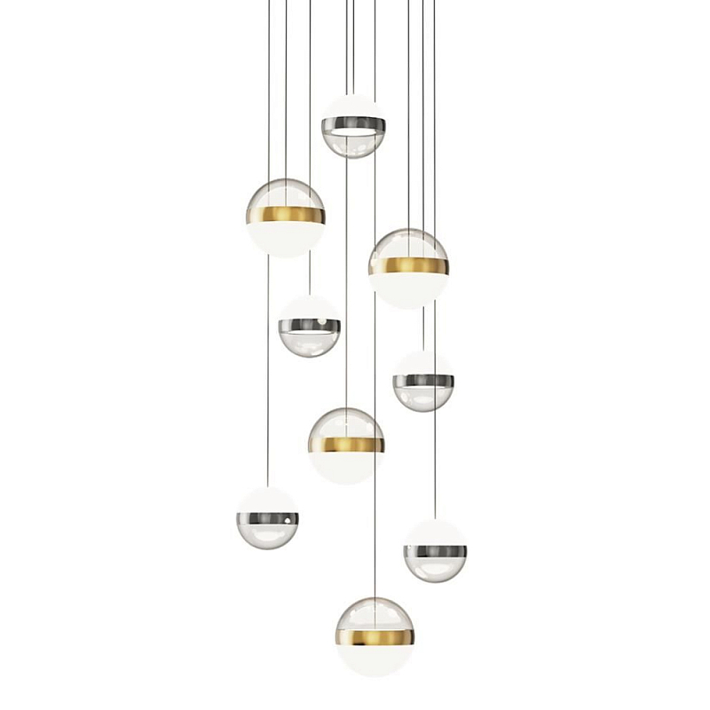 Люстра каскадная с 9-ю подвесами бронза и никель Peggy Futura lamp Прозрачный Молочный Никель Бронза в Саратове | Loft Concept 
