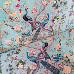 Трехместный диван из натурального бука бирюзовый с изображением птиц и цветов Turquoise Chinoiserie Garden Sofa варинант исполнения - 9 | Loft Concept в Саратове