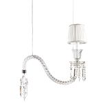 Подвесной светильник с белым текстильным абажуром и изогнутым хрустальным основанием с подвесками Lustre Reverie варинант исполнения - 1 | Loft Concept в Саратове