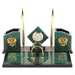 Настольный письменный набор из змеевика с часами и гербом Successful Leader варинант исполнения - 1 | Loft Concept в Саратове