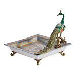 Блюдо квадратное с павлином на бронзовых ножках Eden Garden варинант исполнения - 2 | Loft Concept в Саратове
