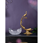 Чаша из прозрачного стекла на бронзовой подставке в виде павлина с рельефным хвостом Eden Garden варинант исполнения - 7 | Loft Concept в Саратове