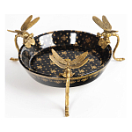 Блюдо черного цвета из фрафора на бронзовых ножках в виде стрекоз Eden Garden варинант исполнения - 1 | Loft Concept в Саратове
