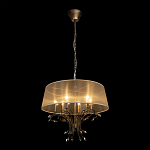 Люстра подвесная круглая с тканевым полупрозрачным абажуром и подвесками 6 ламп Gilded Elegance варинант исполнения - 3 | Loft Concept в Саратове