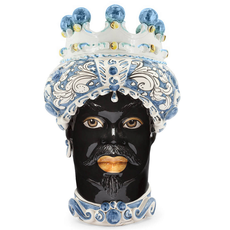 Ваза VASE MORO MAN ORNATE H41 blue Синий Черный Ваза VASE MORO MAN ORNATE H41 blue Синий Черный в Саратове | Loft Concept