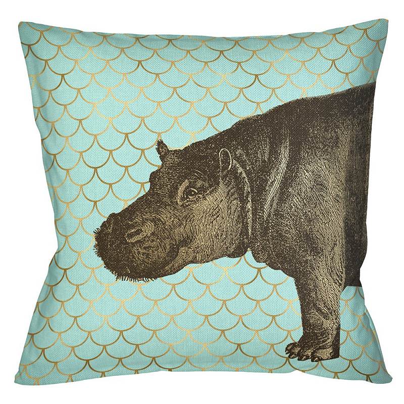 Подушка Safari light blue hippopotamus Бирюзовый Глянцевое золото Подушка Safari light blue hippopotamus Бирюзовый Глянцевое золото в Саратове | Loft Concept