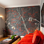 Обои ручная роспись Summer Night Blossom Original colourway on Edo Night painted silk варинант исполнения - 2 | Loft Concept в Саратове