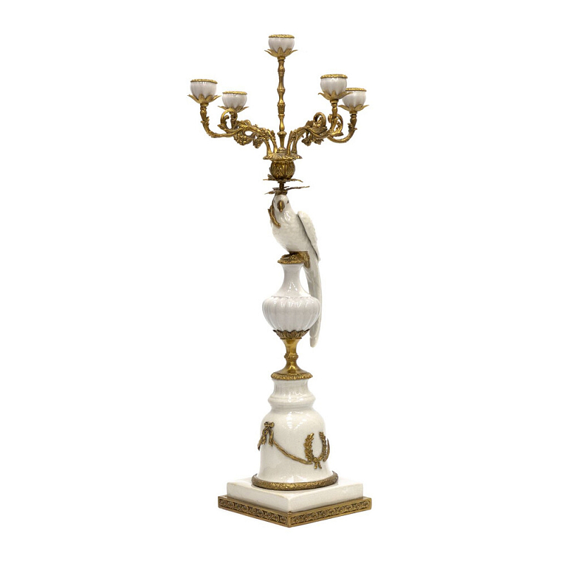 Подсвечник белый Попугай из фарфора с бронзовыми элементами Eden Garden Белый Бронза в Саратове | Loft Concept 