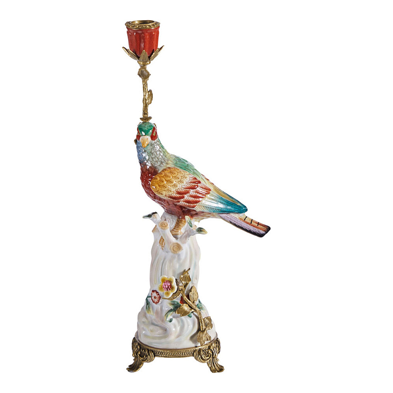 Подсвечник с попугаем из фарфора с бронзовыми элементами Eden Garden Мульти Бронза в Саратове | Loft Concept 