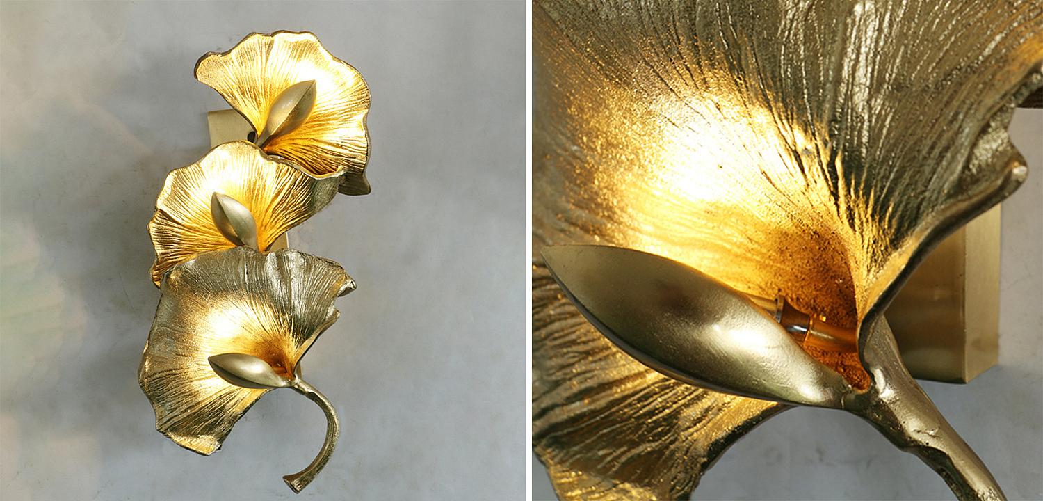 Дизайнерский настенный светильник Листья Гинкго Golden Ginkgo Leaves Дизайнерский настенный светильник Листья Гинкго Golden Ginkgo Leaves - Loft-Concept в Саратове
