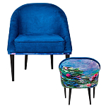 Кресло из натурального бука синее с цветочным принтом Impressionism in Art варинант исполнения - 2 | Loft Concept в Саратове