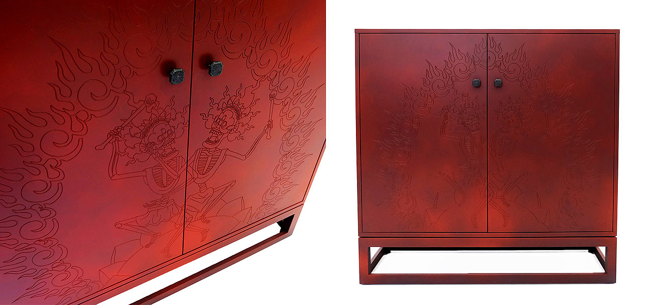 Красный комод с рельефным рисунком Red Dresser India Красный комод с рельефным рисунком Red Dresser India - Loft-Concept в Саратове